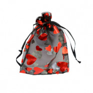 Organza Jewellery Bag 7x9cm heart - Black-red